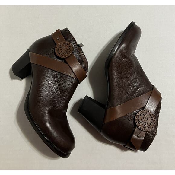 Womens Brighton Gaucho Leather Ankle Boots Block Heel Side Zip Brown 6.5 M - Picture 4 of 12